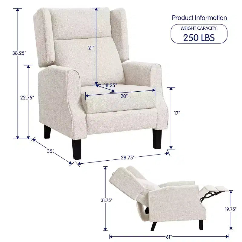 Fauteuil inclinable manuel rembourré moderne à oreilles