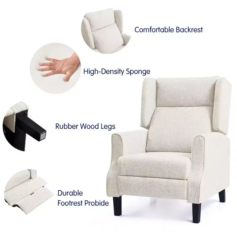 Fauteuil inclinable manuel rembourré moderne à oreilles