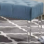 Banc capitonné en velours avec pieds en acrylique, bleu
