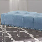 Banc capitonné en velours avec pieds en acrylique, bleu