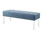 Banc capitonné en velours avec pieds en acrylique, bleu