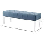 Banc capitonné en velours avec pieds en acrylique, bleu
