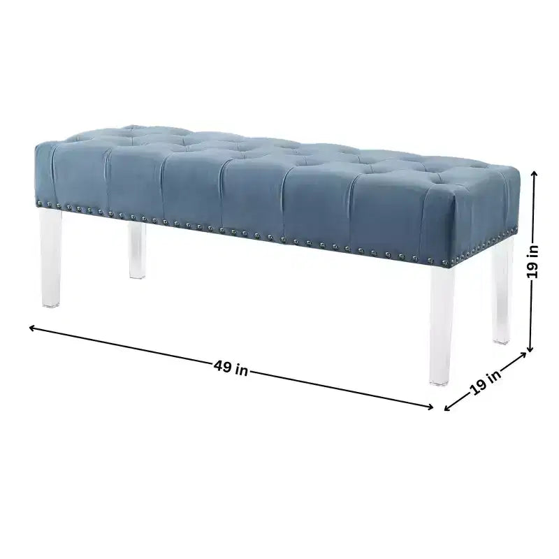 Banc capitonné en velours avec pieds en acrylique, bleu
