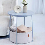 Small Side Table with Storage Round End Tables Living Room Side Tables for Small Spaces Bedroom Pale Blue and Ice Blue