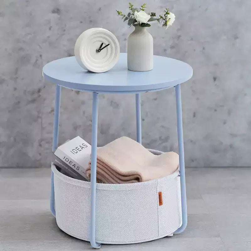 Petite table d'appoint avec rangement, tables d'appoint rondes pour salon, tables d'appoint pour petits espaces, chambre à coucher, bleu pâle et bleu glacier