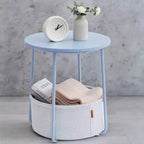 Petite table d'appoint avec rangement, tables d'appoint rondes pour salon, tables d'appoint pour petits espaces, chambre à coucher, bleu pâle et bleu glacier