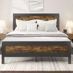 Allewie Heavy-Duty Platform Metal Bed Frame with Headboard, Unique Strip and Rivet Decoration