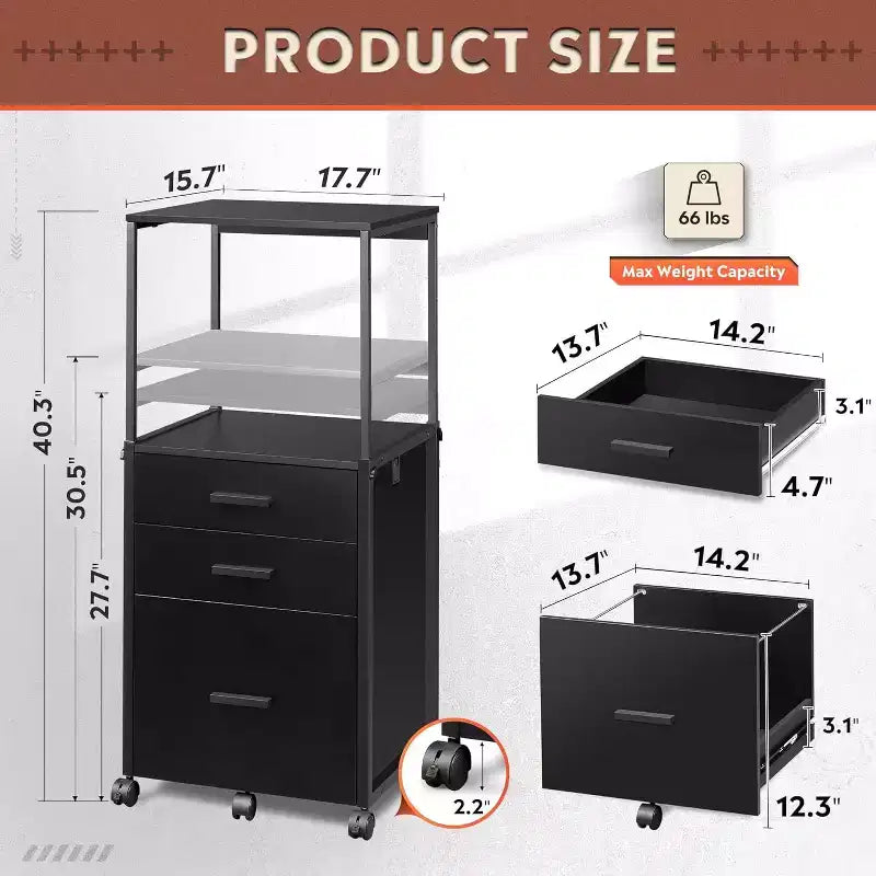 avec tiroirs de rangement, support d'imprimante roulant avec étagères réglables, meuble de classement en bois pour bureau à domicile