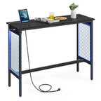 VASAGLE Bar Table, 47.2 Narrow Long Bar Table, Cocktail Tall Table with LED Lights, Built-in Power Outlets, Mesh Panels, Black and Matte Black
