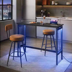 Table de bar, table de bar longue et étroite de 120 cm, table haute de cocktail avec lumières LED, prises de courant intégrées, panneaux en maille, noir et noir mat