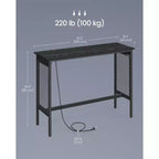 Table de bar, table de bar longue et étroite de 120 cm, table haute de cocktail avec lumières LED, prises de courant intégrées, panneaux en maille, noir et noir mat