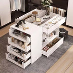 Famapy Glass-Top Closet Organizer White Dressing Island Ample Storage Dresser Display Storage Cabinet Closet Vanity Island Storage Beauty Organizer