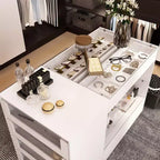 Organisateur de placard à dessus en verre Blanc Îlot de rangement pour dressing Grand tiroir de rangement Vitrine de rangement pour placard Îlot de vanité Rangement beauté