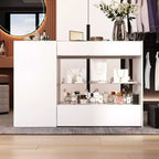 Organisateur de placard à dessus en verre Blanc Îlot de rangement pour dressing Grand tiroir de rangement Vitrine de rangement pour placard Îlot de vanité Rangement beauté