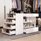 Organisateur de placard à dessus en verre Blanc Îlot de rangement pour dressing Grand tiroir de rangement Vitrine de rangement pour placard Îlot de vanité Rangement beauté