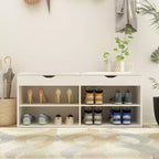 Meuble à chaussures en bois avec coussins Étagères ouvertes Blanc