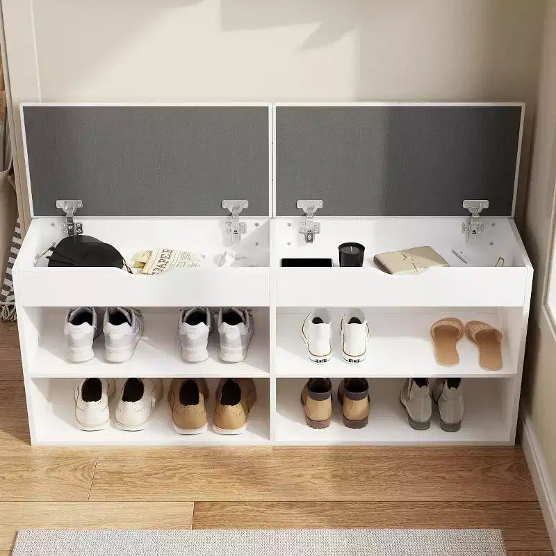Meuble à chaussures en bois avec coussins Étagères ouvertes Blanc