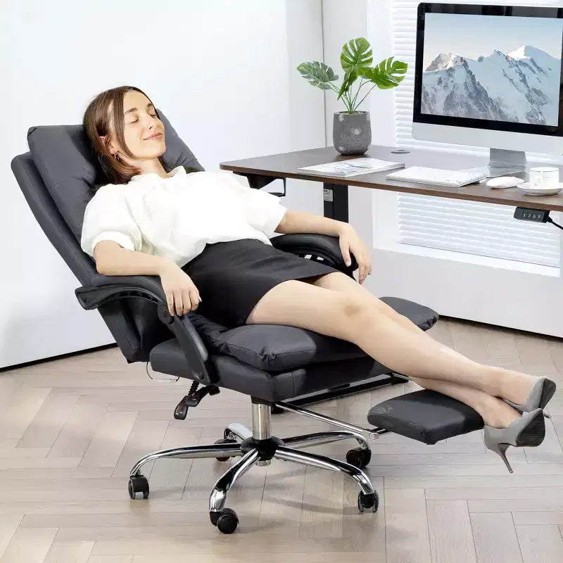 Chaise de bureau de massage vibrante, dossier inclinable, repose-pieds, chaise d'ordinateur confortable en microfibre