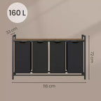 45,7 x 13 x 28,4 pouces Trieur à linge, Panier à linge de rangement, Trieur à linge avec 4 sacs amovibles, étagère, cadre métallique (40 L)