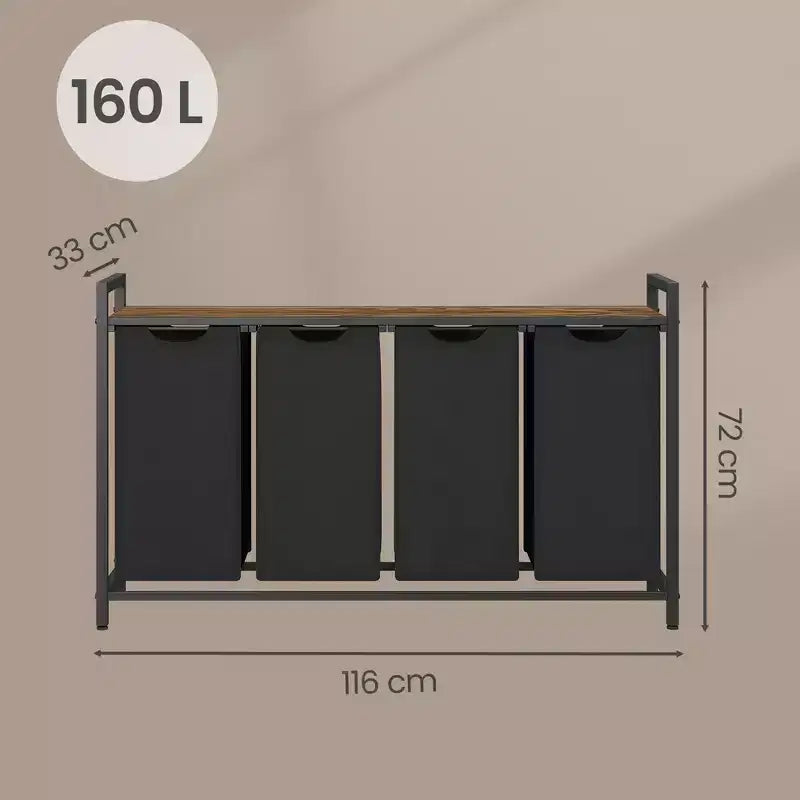 45,7 x 13 x 28,4 pouces Trieur à linge, Panier à linge de rangement, Trieur à linge avec 4 sacs amovibles, étagère, cadre métallique (40 L)
