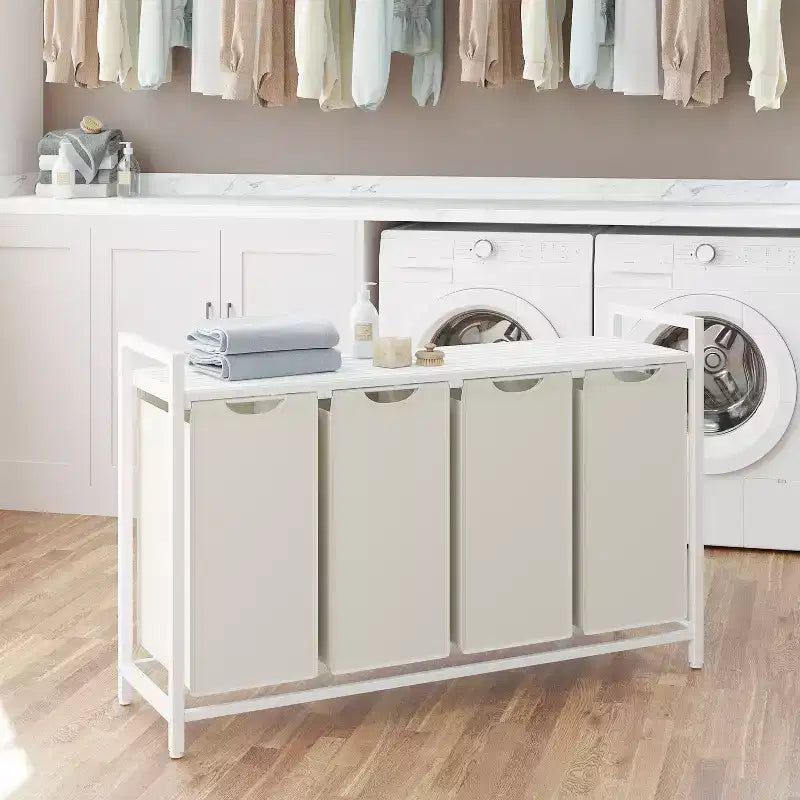 45,7 x 13 x 28,4 pouces Trieur à linge, Panier à linge de rangement, Trieur à linge avec 4 sacs amovibles, étagère, cadre métallique (40 L)