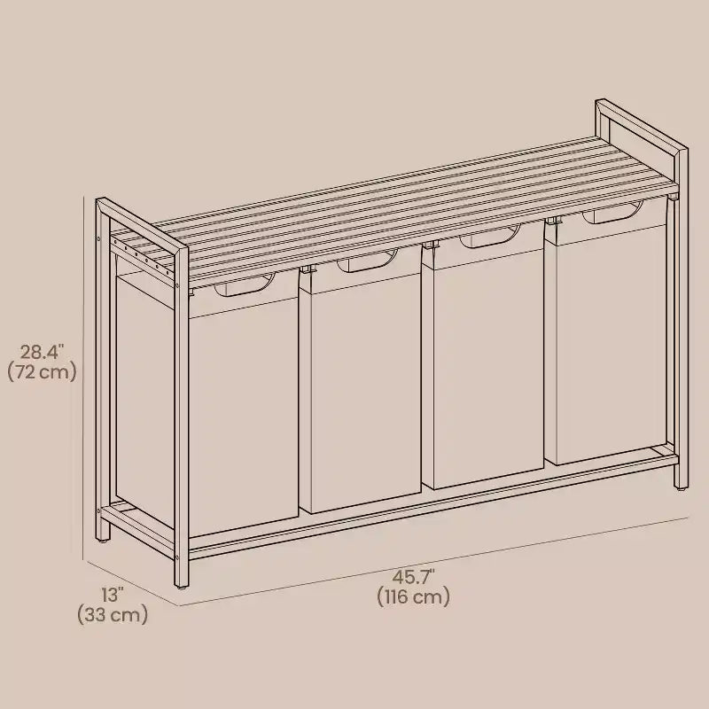 45,7 x 13 x 28,4 pouces Trieur à linge, Panier à linge de rangement, Trieur à linge avec 4 sacs amovibles, étagère, cadre métallique (40 L)