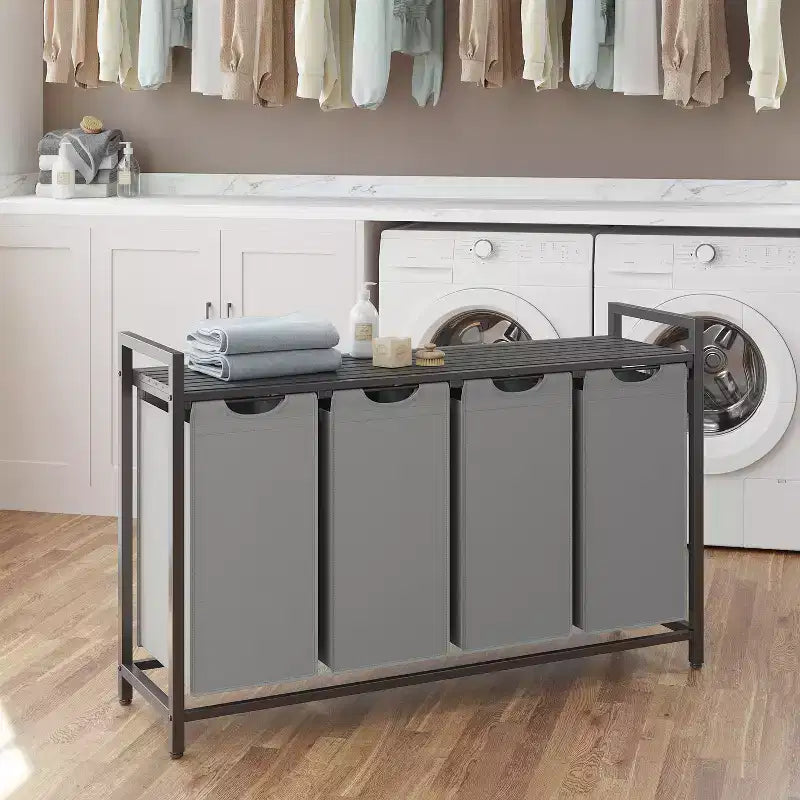 45,7 x 13 x 28,4 pouces Trieur à linge, Panier à linge de rangement, Trieur à linge avec 4 sacs amovibles, étagère, cadre métallique (40 L)