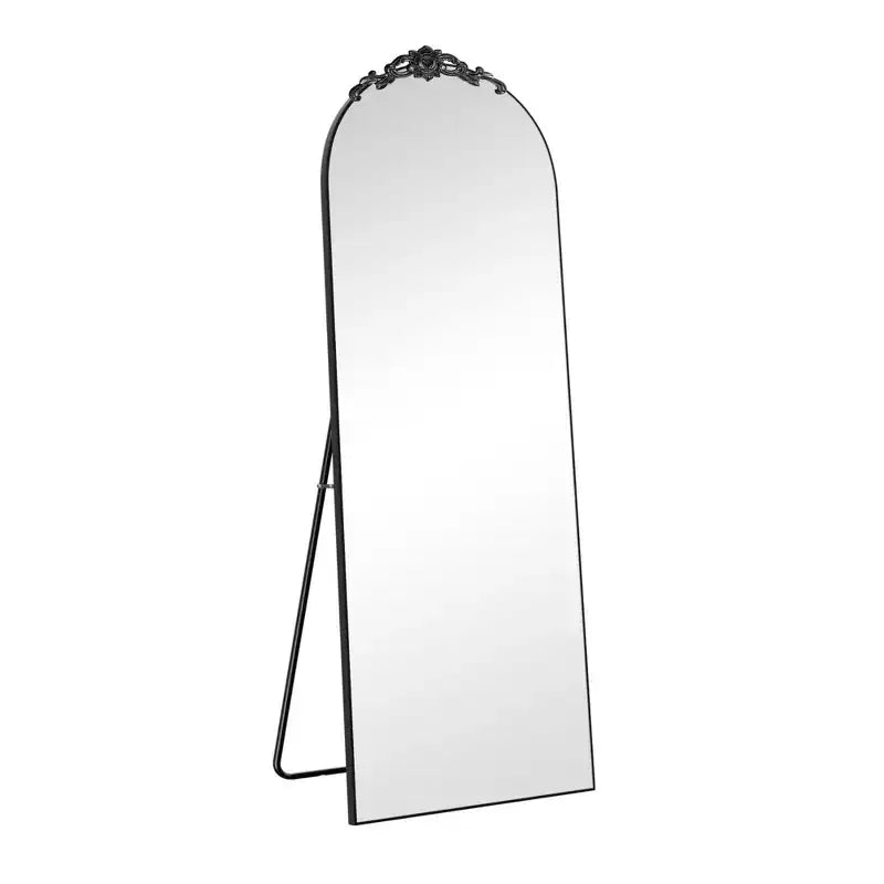 Miroir Psyché en Bois Sculpté : 64.35x23.4, Noir Vintage, Arche en Angle Droit, Support Fixé