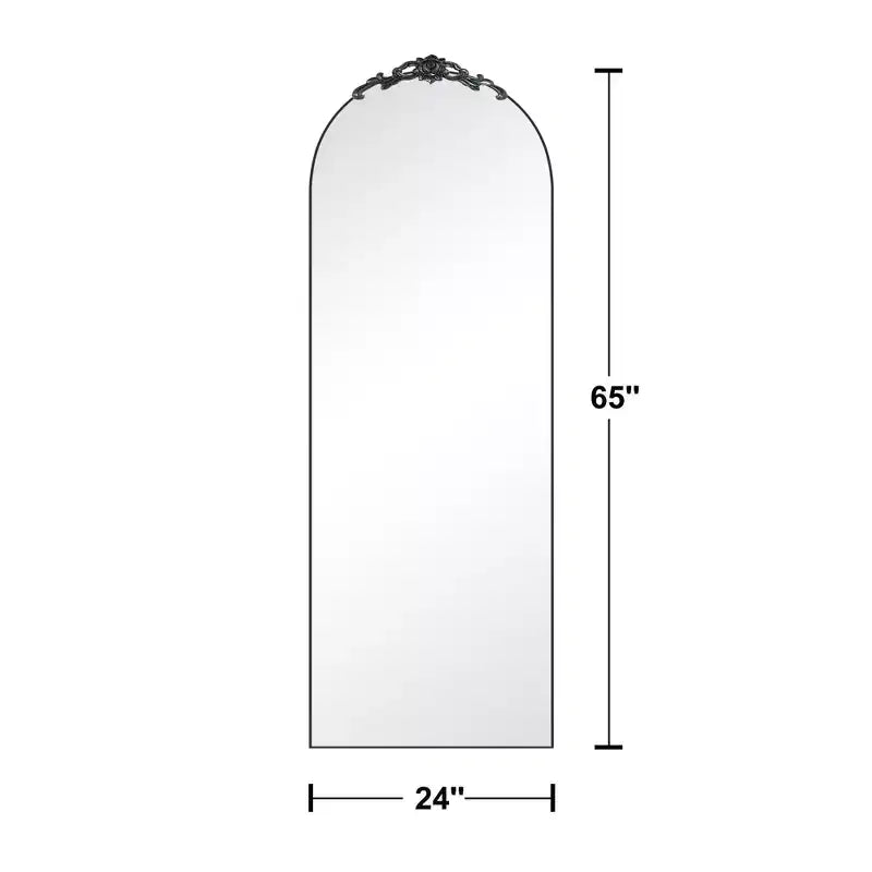 Miroir Psyché en Bois Sculpté : 64.35x23.4, Noir Vintage, Arche en Angle Droit, Support Fixé