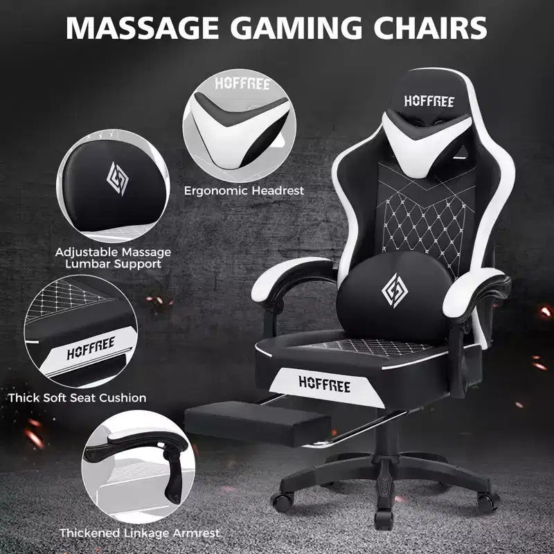 Chaise de massage gaming en cuir Fauteuil de bureau ergonomique avec repose-pieds et réglable