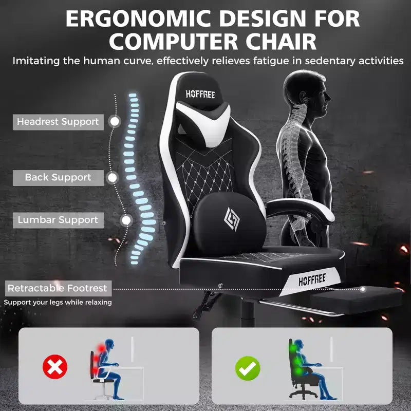 Chaise de massage gaming en cuir Fauteuil de bureau ergonomique avec repose-pieds et réglable