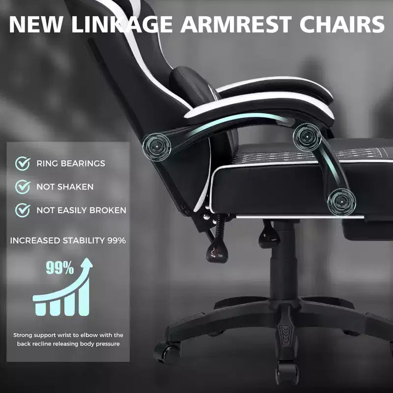 Chaise de massage gaming en cuir Fauteuil de bureau ergonomique avec repose-pieds et réglable