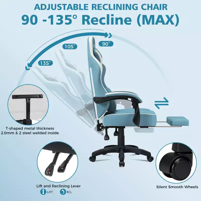 Chaise de massage gaming en cuir Fauteuil de bureau ergonomique avec repose-pieds et réglable