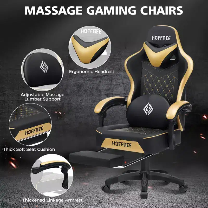 Chaise de massage gaming en cuir Fauteuil de bureau ergonomique avec repose-pieds et réglable