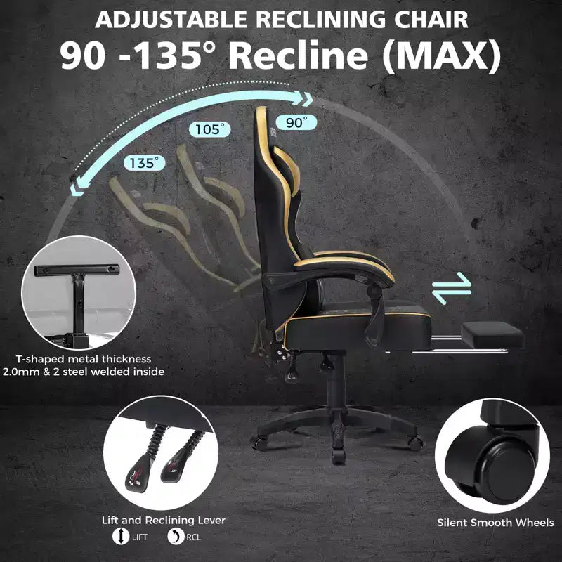 Chaise de massage gaming en cuir Fauteuil de bureau ergonomique avec repose-pieds et réglable