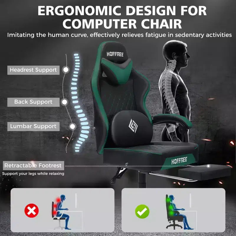 Chaise de massage gaming en cuir Fauteuil de bureau ergonomique avec repose-pieds et réglable