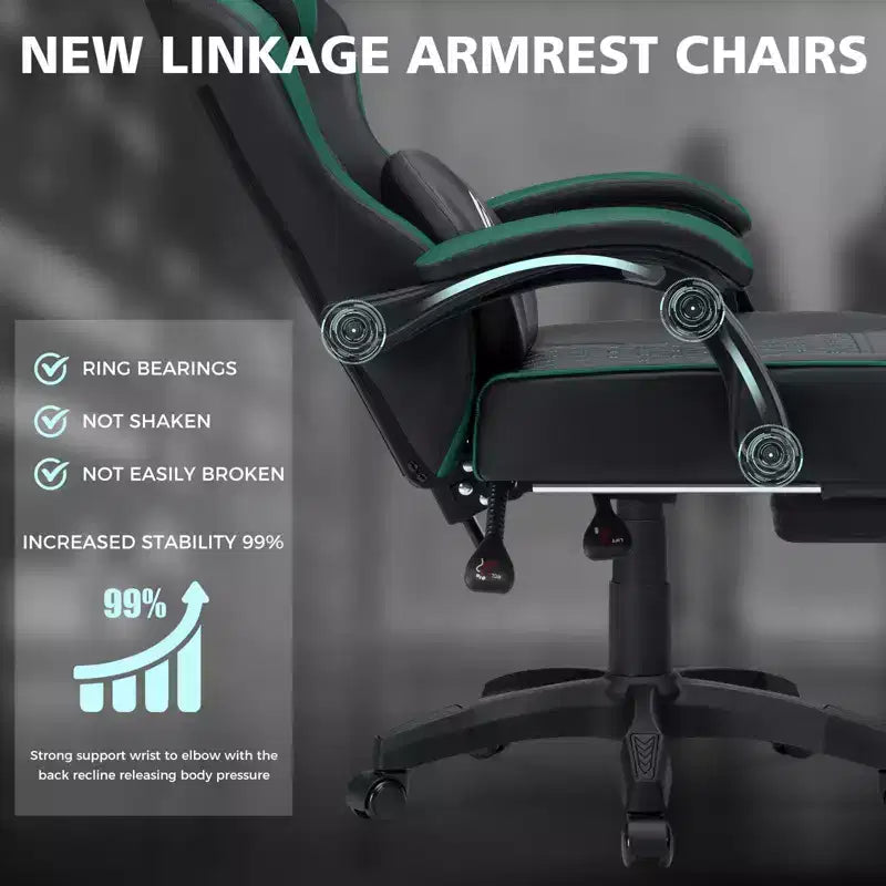 Chaise de massage gaming en cuir Fauteuil de bureau ergonomique avec repose-pieds et réglable