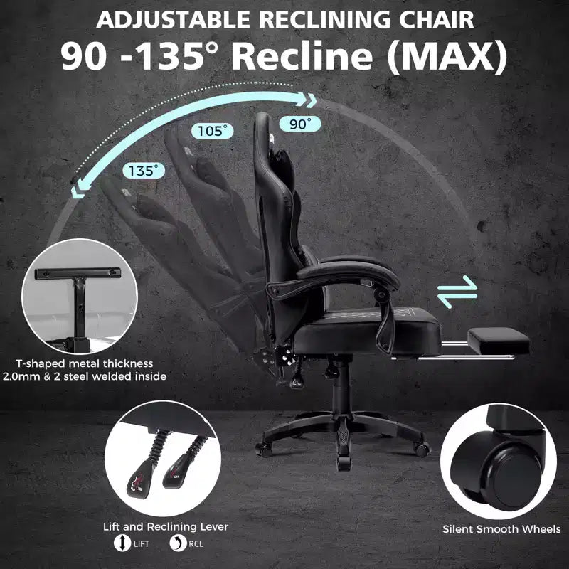 Chaise de massage gaming en cuir Fauteuil de bureau ergonomique avec repose-pieds et réglable
