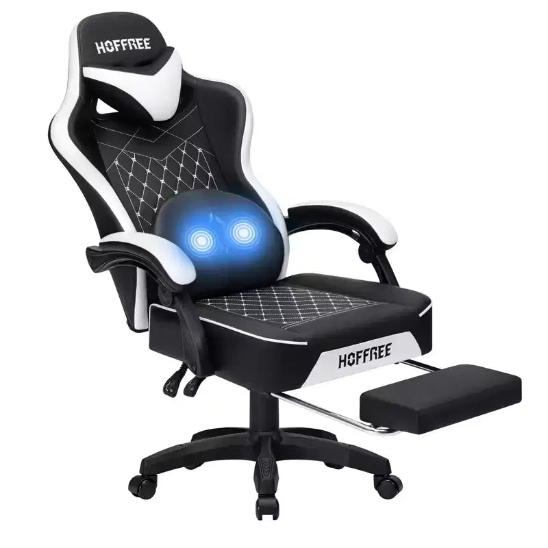 Chaise de massage gaming en cuir Fauteuil de bureau ergonomique avec repose-pieds et réglable