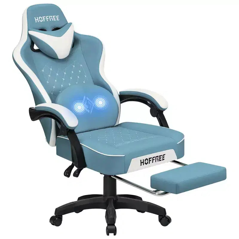 Chaise de massage gaming en cuir Fauteuil de bureau ergonomique avec repose-pieds et réglable