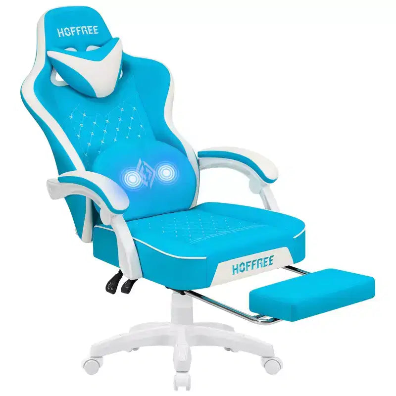 Chaise de massage gaming en cuir Fauteuil de bureau ergonomique avec repose-pieds et réglable