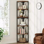Étagère d'Angle Haute de 170 cm, Bibliothèque d'Angle Rustique à 6 Niveaux Meuble de Rangement