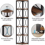 Étagère d'Angle Haute de 170 cm, Bibliothèque d'Angle Rustique à 6 Niveaux Meuble de Rangement