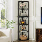 Étagère d'Angle Haute de 170 cm, Bibliothèque d'Angle Rustique à 6 Niveaux Meuble de Rangement