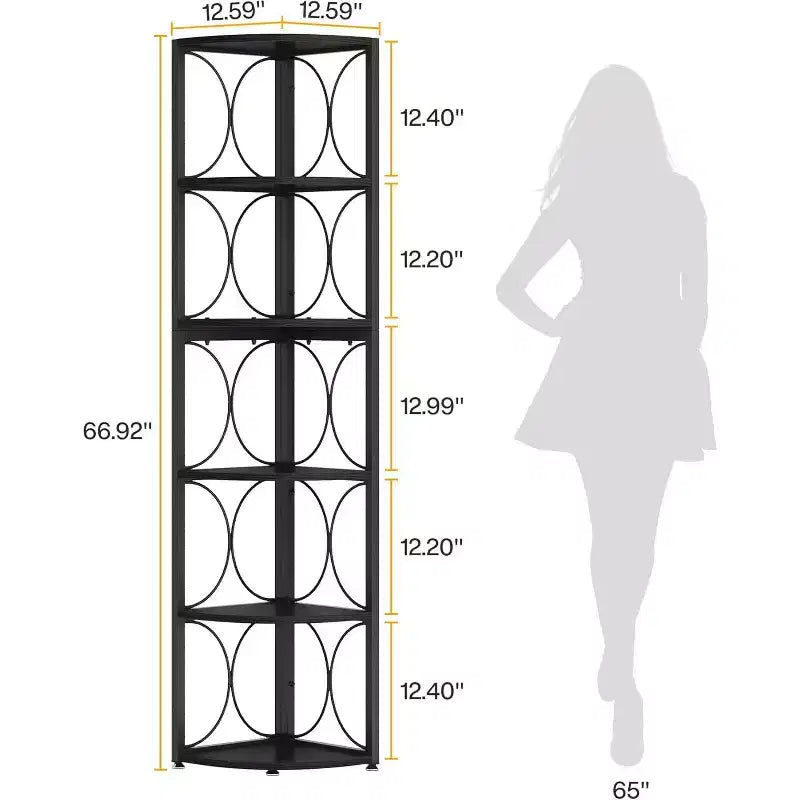 Étagère d'Angle Haute de 170 cm, Bibliothèque d'Angle Rustique à 6 Niveaux Meuble de Rangement