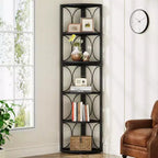 Étagère d'Angle Haute de 170 cm, Bibliothèque d'Angle Rustique à 6 Niveaux Meuble de Rangement