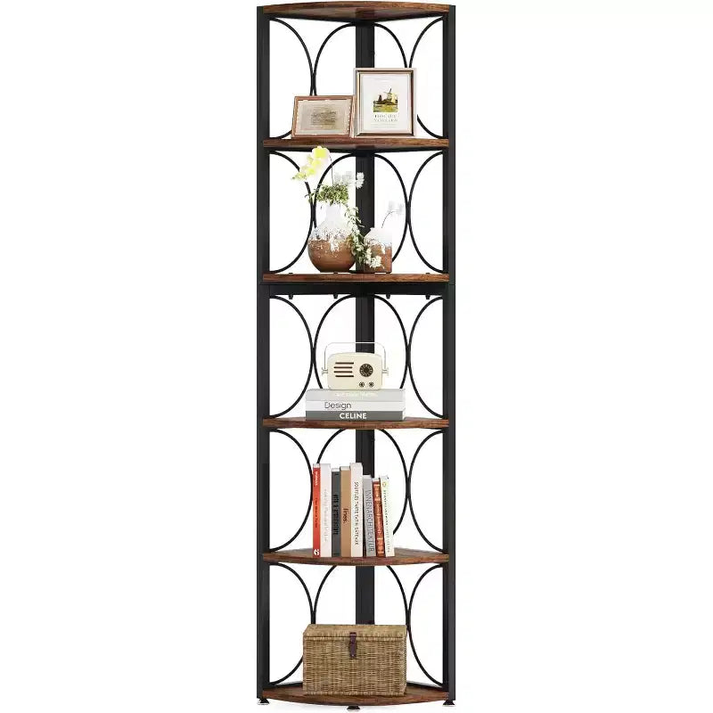 Lantine 66.92 inch Tall Corner Shelf, 6 Tier Rustic Corner Bookshelf Bookcase Storage Rack
