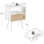 Table d'appoint en rotin avec tiroir et pieds en bois massif, table de chevet pour salon, chambre, blanc