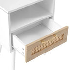 Table d'appoint en rotin avec tiroir et pieds en bois massif, table de chevet pour salon, chambre, blanc