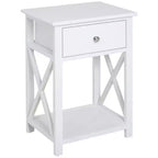 Table d'appoint, table de chevet de style campagnard avec tiroir de rangement, étagère ouverte et cadre en X, table de chevet pour salon, blanc